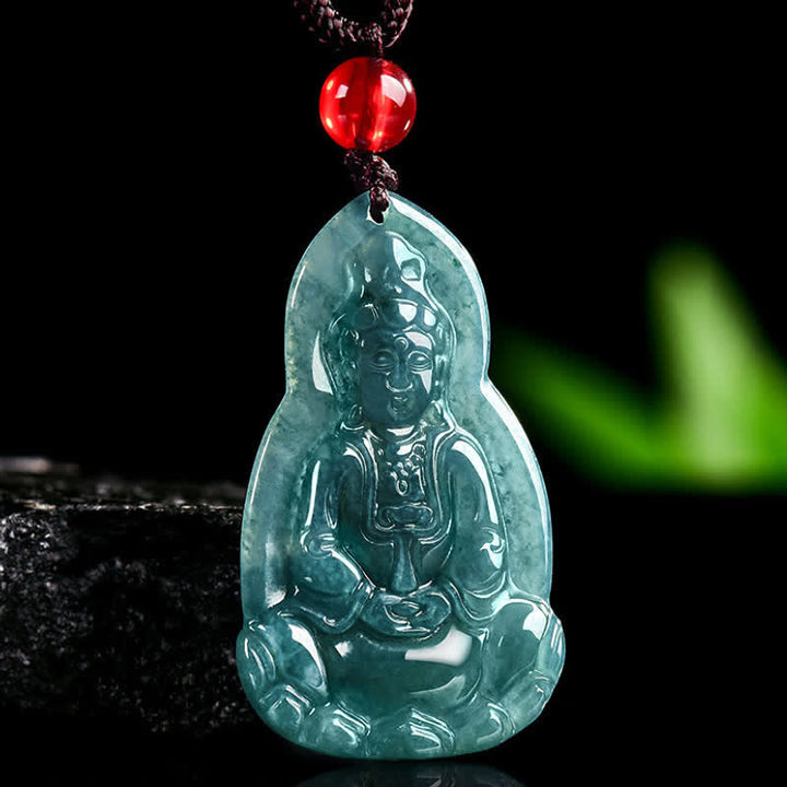 Buddha Stones Jade Avalokitesvara Carved Luck and Compassion Pendant Necklace - image 3