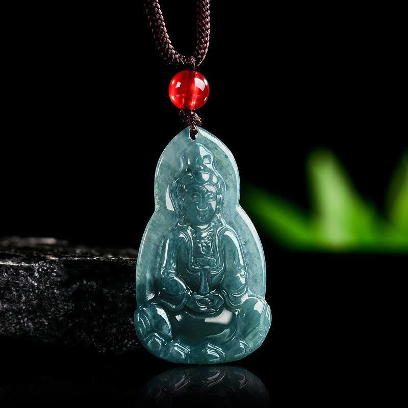 Buddha Stones Jade Avalokitesvara Carved Luck and Compassion Pendant Necklace - image 1