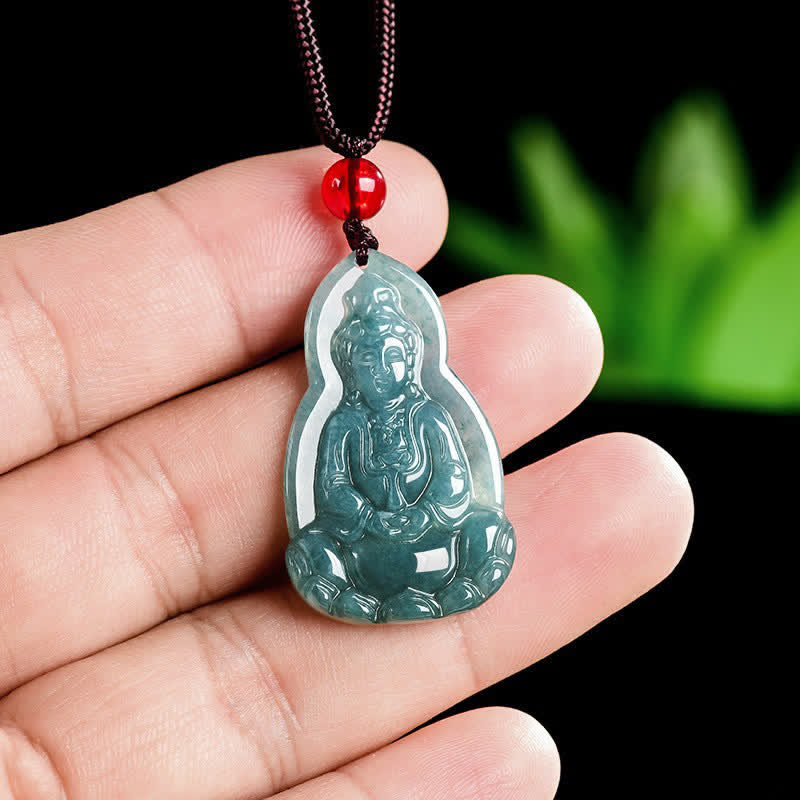 Buddha Stones Jade Avalokitesvara Carved Luck and Compassion Pendant Necklace - image 7