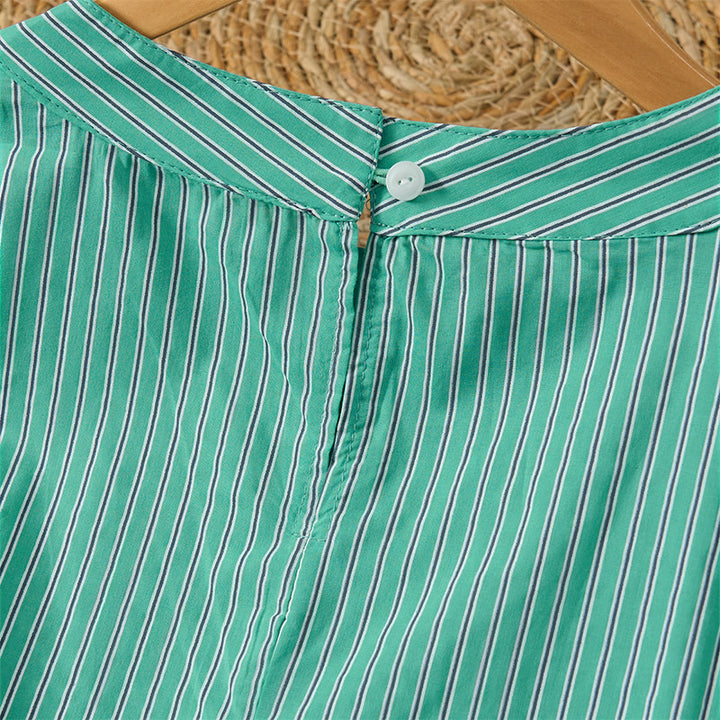 Buddha Stones Spring Casual Minimalist Green Striped Crew Neck Women's Long Sleeve T-Shirt - image 5