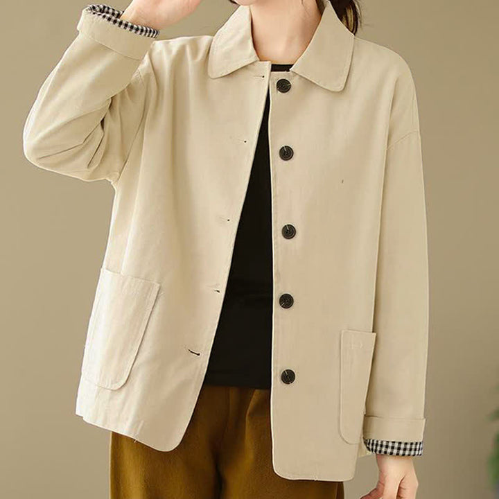 Buddha Stones Spring Fall Casual Minimalist Button-Up Solid Women's Jacket With Pockets - image 21
