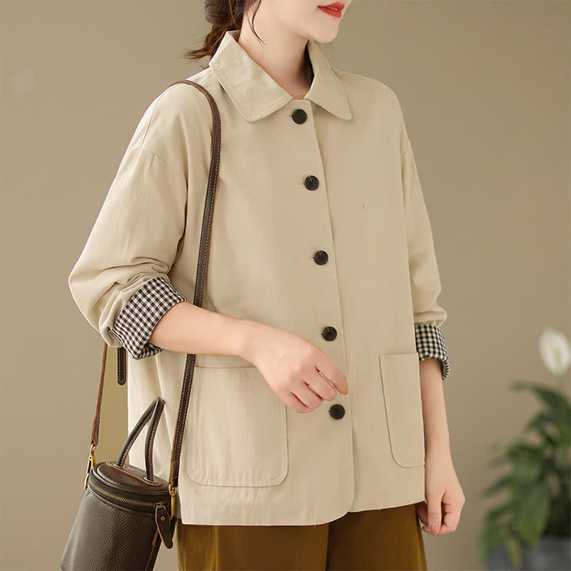 Buddha Stones Spring Fall Casual Minimalist Button-Up Solid Women's Jacket With Pockets - image 24