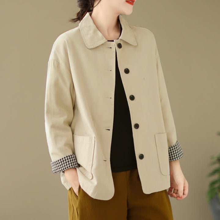 Buddha Stones Spring Fall Casual Minimalist Button-Up Solid Women's Jacket With Pockets - image 23