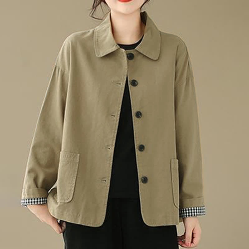Buddha Stones Spring Fall Casual Minimalist Button-Up Solid Women's Jacket With Pockets - image 5