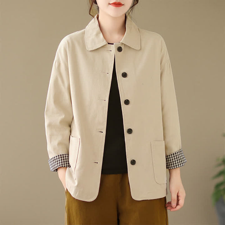 Buddha Stones Spring Fall Casual Minimalist Button-Up Solid Women's Jacket With Pockets - image 20