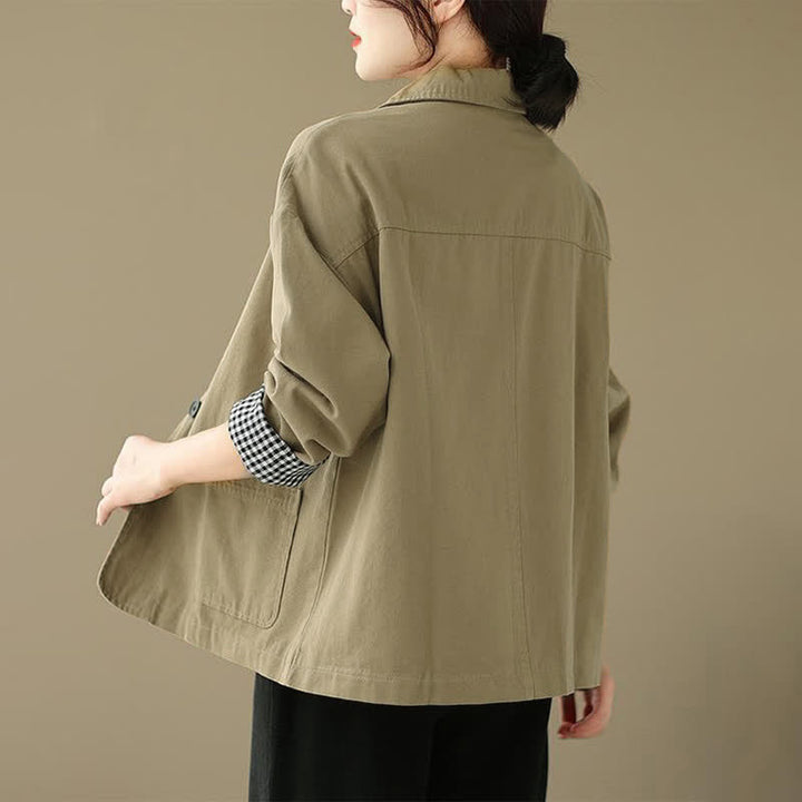 Buddha Stones Spring Fall Casual Minimalist Button-Up Solid Women's Jacket With Pockets - image 3