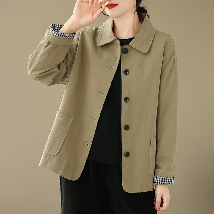 Buddha Stones Spring Fall Casual Minimalist Button-Up Solid Women's Jacket With Pockets - image 2