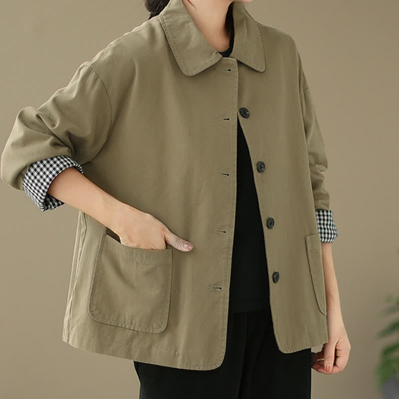 Buddha Stones Spring Fall Casual Minimalist Button-Up Solid Women's Jacket With Pockets - image 1