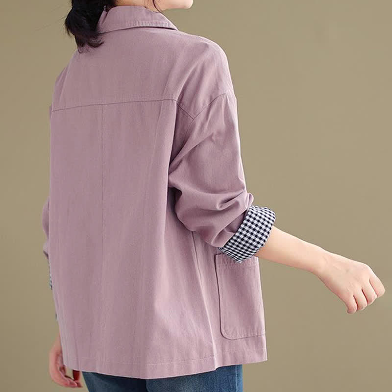 Buddha Stones Spring Fall Casual Minimalist Button-Up Solid Women's Jacket With Pockets - image 18