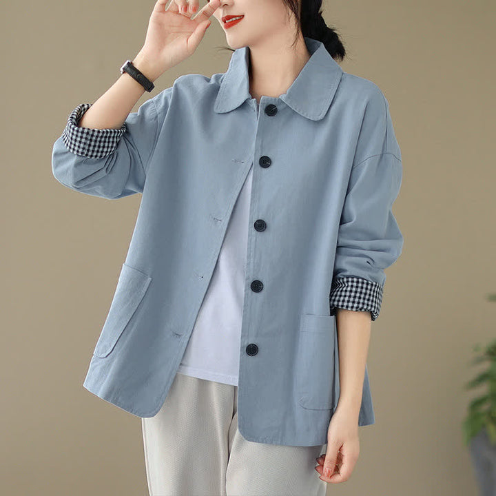 Buddha Stones Spring Fall Casual Minimalist Button-Up Solid Women's Jacket With Pockets - image 12