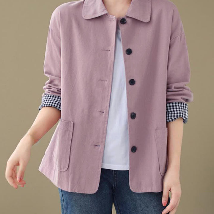Buddha Stones Spring Fall Casual Minimalist Button-Up Solid Women's Jacket With Pockets - image 17