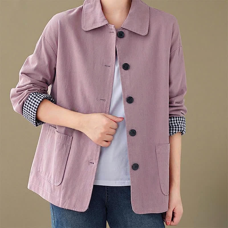 Buddha Stones Spring Fall Casual Minimalist Button-Up Solid Women's Jacket With Pockets - image 16