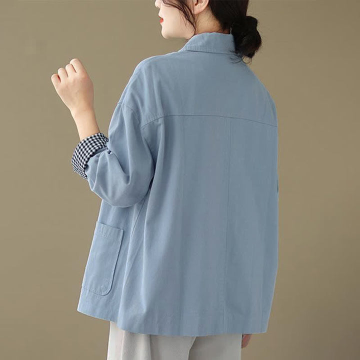 Buddha Stones Spring Fall Casual Minimalist Button-Up Solid Women's Jacket With Pockets - image 13