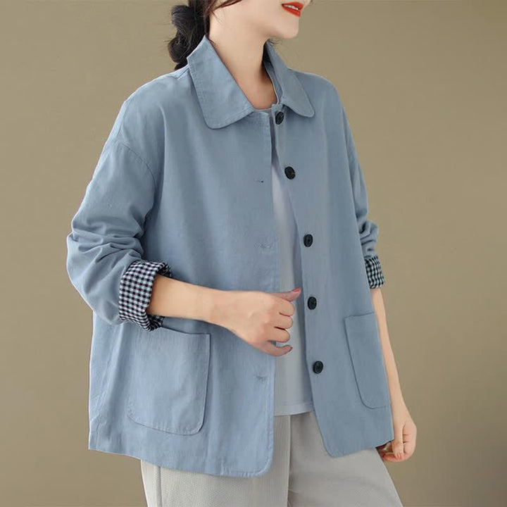 Buddha Stones Spring Fall Casual Minimalist Button-Up Solid Women's Jacket With Pockets - image 11