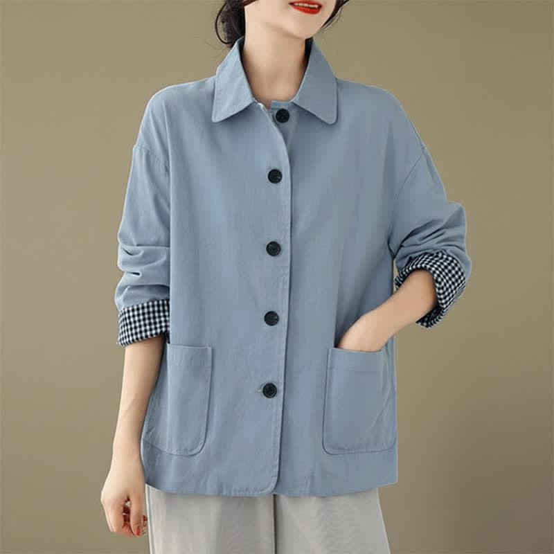 Buddha Stones Spring Fall Casual Minimalist Button-Up Solid Women's Jacket With Pockets - image 14