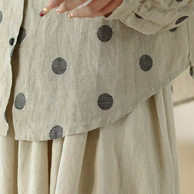 Buddha Stones Spring Fall Casual Vintage Button-Up Polka Dot Women's Long Sleeve Shirts With Pocket - image 9