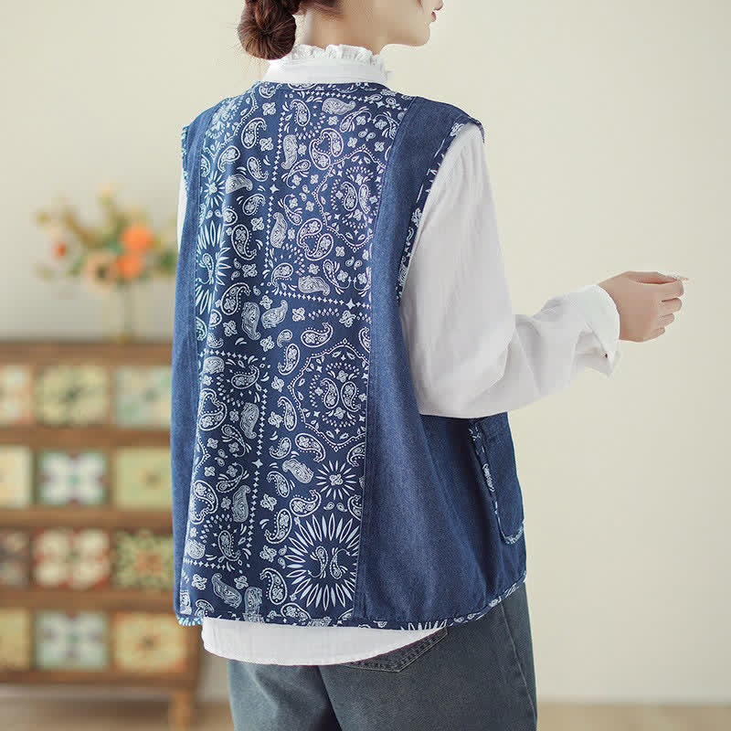 Buddha Stones Spring Fall Vintage Boho Button-Up Floral Tank Top Women's Vest With Pocket - image 3