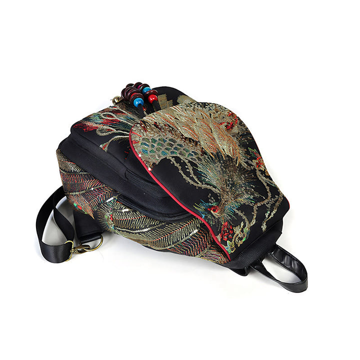 Peacock Embroidery Canvas Tassel Backpack - image 12