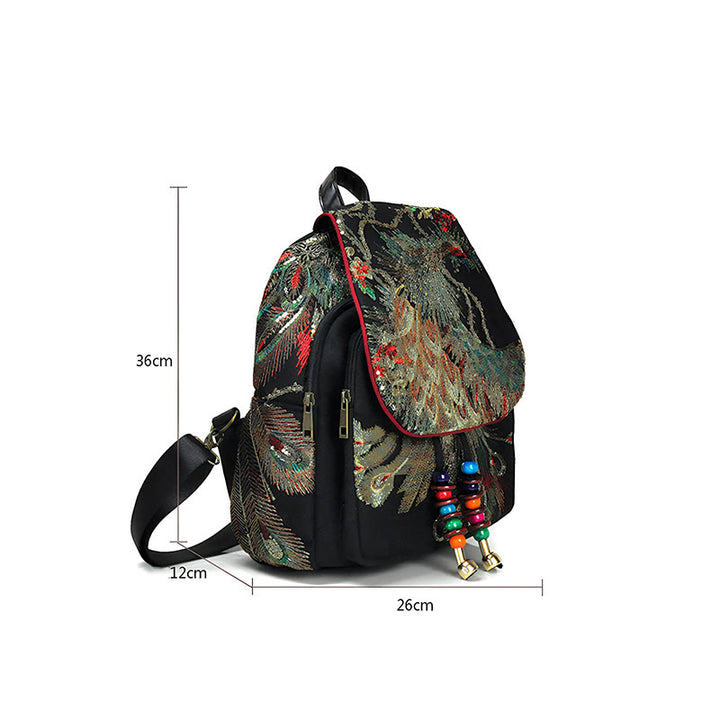 Peacock Embroidery Canvas Tassel Backpack - image 16