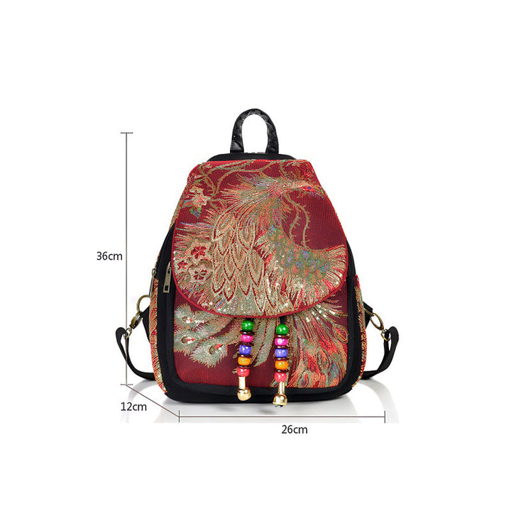 Peacock Embroidery Canvas Tassel Backpack - image 19