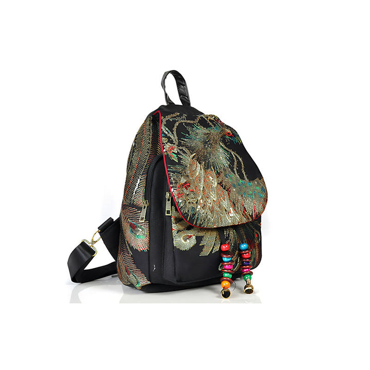 Peacock Embroidery Canvas Tassel Backpack - image 9