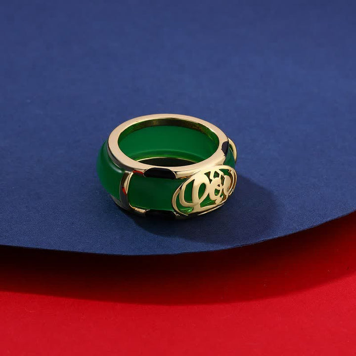 Buddha Stones Vintage Green Jade Fu Character Pattern Ring - image 3