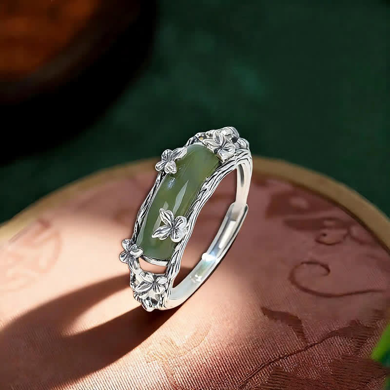 Buddha Stones Chinese Inspired Jade Butterfly Protection and Love Ring - Butterfly (Inner Diameter: Approx. 18 mm) - image 0