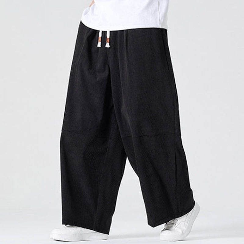 Buddha Stones Fall Winter Casual Corduroy Drawstring Solid Long Pants Men's Straight Leg Pants With Pocket - Black - US/UK/AU46，EU56 (5XL) - image 15