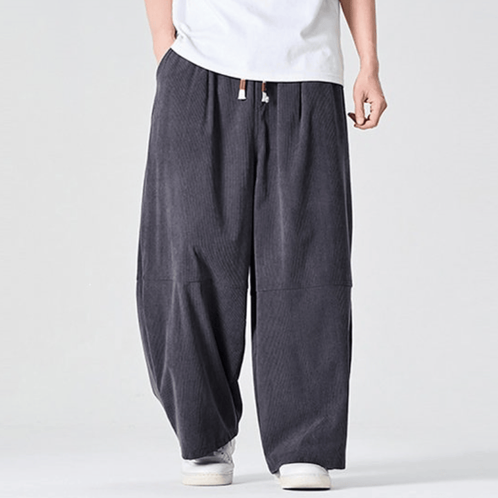 Buddha Stones Fall Winter Casual Corduroy Drawstring Solid Long Pants Men's Straight Leg Pants With Pocket - DimGray - US/UK/AU46，EU56 (5XL) - image 10