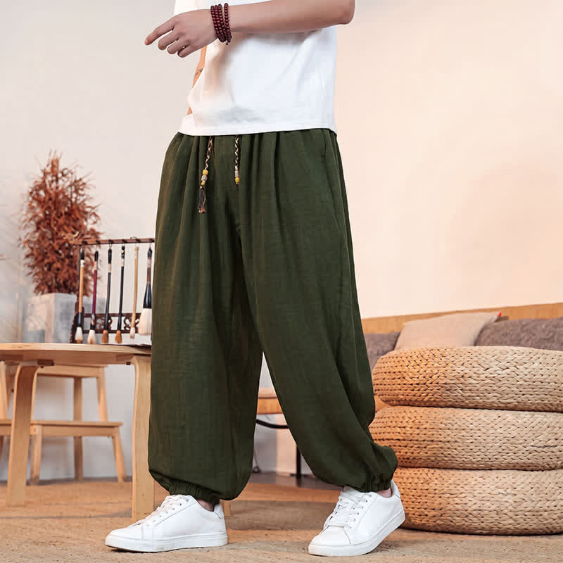 Buddha Stones Spring Summer Casual Drawstring Solid Cropped Pants Men's Straight Leg Pants With Pocket - DarkOliveGreen - US/UK/AU46, EU56 (5XL) - image 18