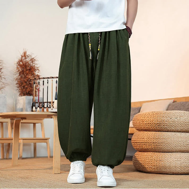 Buddha Stones Spring Summer Casual Drawstring Solid Cropped Pants Men's Straight Leg Pants With Pocket - image 19