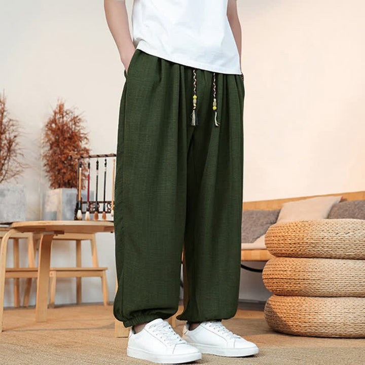 Buddha Stones Spring Summer Casual Drawstring Solid Cropped Pants Men's Straight Leg Pants With Pocket - image 22