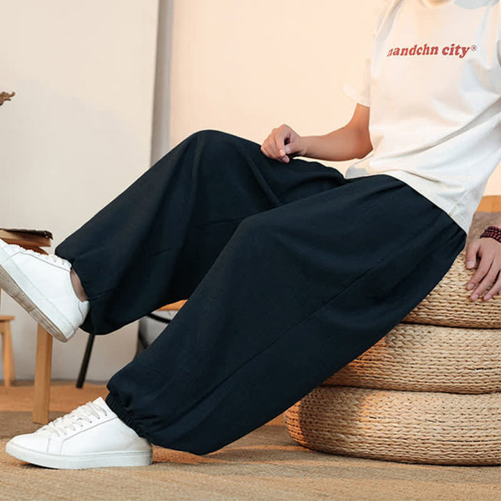 Buddha Stones Spring Summer Casual Drawstring Solid Cropped Pants Men's Straight Leg Pants With Pocket - image 35