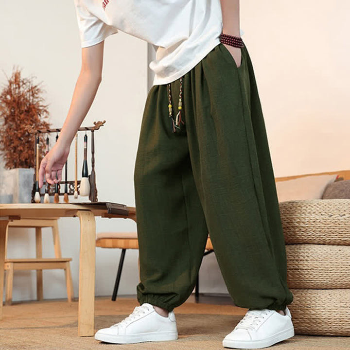 Buddha Stones Spring Summer Casual Drawstring Solid Cropped Pants Men's Straight Leg Pants With Pocket - image 25