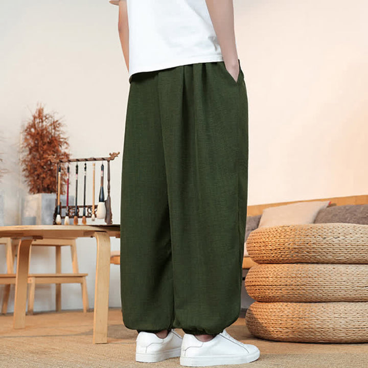 Buddha Stones Spring Summer Casual Drawstring Solid Cropped Pants Men's Straight Leg Pants With Pocket - image 20