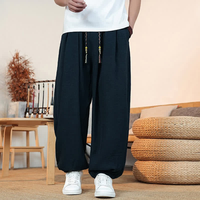 Buddha Stones Spring Summer Casual Drawstring Solid Cropped Pants Men's Straight Leg Pants With Pocket - image 28