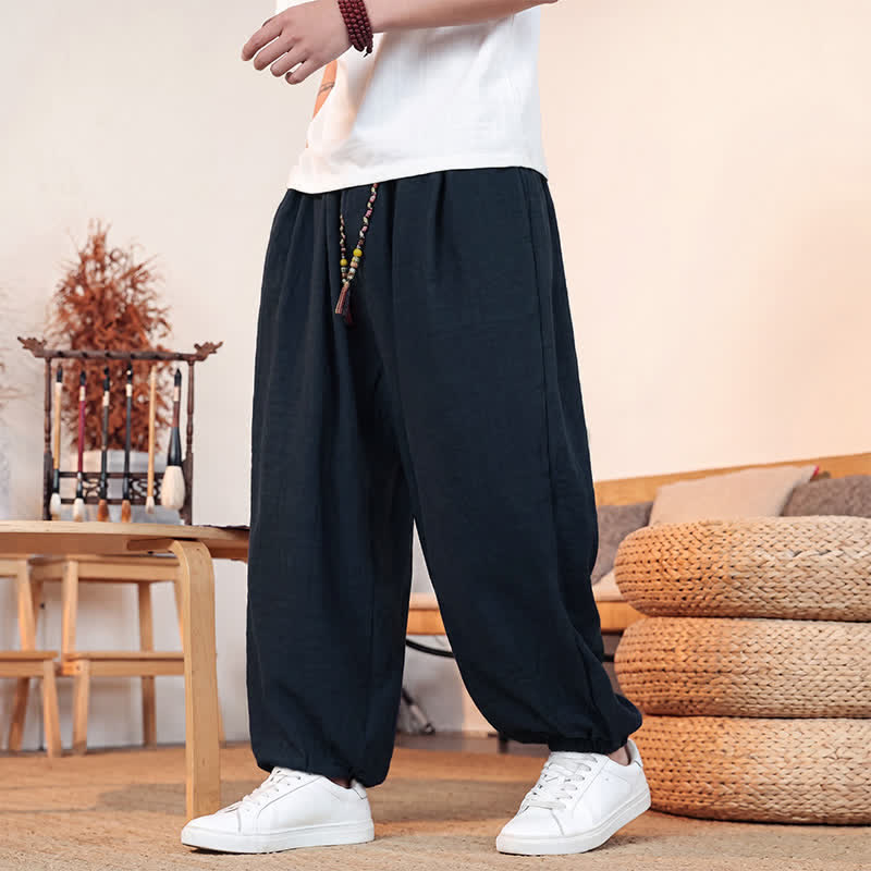 Buddha Stones Spring Summer Casual Drawstring Solid Cropped Pants Men's Straight Leg Pants With Pocket - Navy - US/UK/AU46, EU56 (5XL) - image 27
