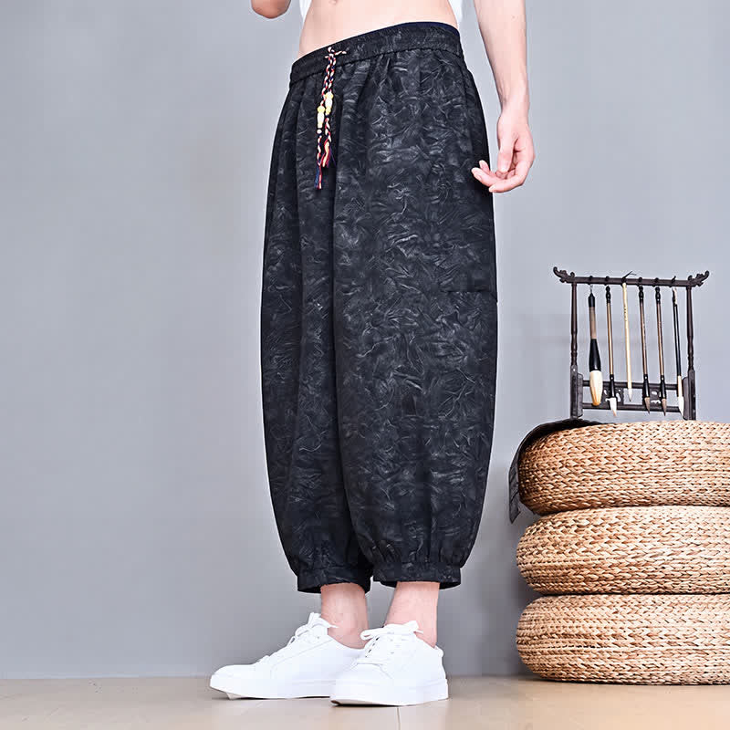 Buddha Stones Spring Summer Casual Boho Drawstring Abstract Capri Pants Men's Harem Pants With Pocket - image 15