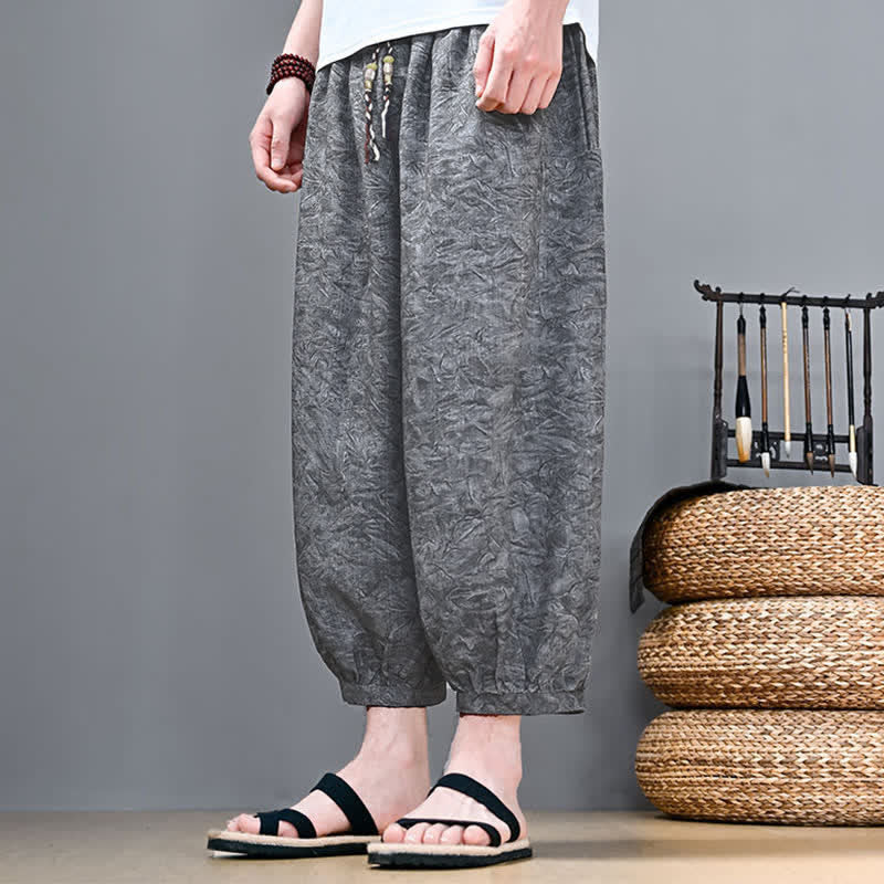 Buddha Stones Spring Summer Casual Boho Drawstring Abstract Capri Pants Men's Harem Pants With Pocket - image 8