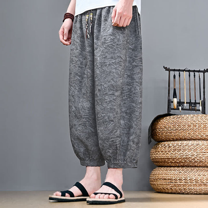 Buddha Stones Spring Summer Casual Boho Drawstring Abstract Capri Pants Men's Harem Pants With Pocket - image 8