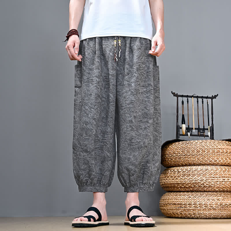 Buddha Stones Spring Summer Casual Boho Drawstring Abstract Capri Pants Men's Harem Pants With Pocket - LightGray - US/UK/AU48, EU58 (5XL) - image 7