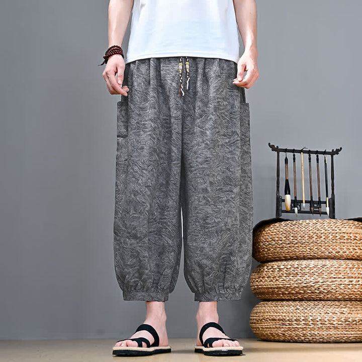 Buddha Stones Spring Summer Casual Boho Drawstring Abstract Capri Pants Men's Harem Pants With Pocket - LightGray - US/UK/AU48, EU58 (5XL) - image 7