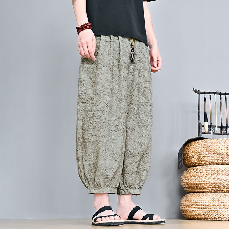 Buddha Stones Spring Summer Casual Boho Drawstring Abstract Capri Pants Men's Harem Pants With Pocket - image 3