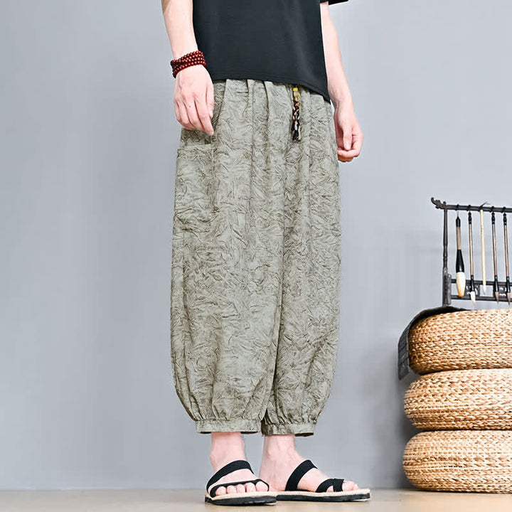 Buddha Stones Spring Summer Casual Boho Drawstring Abstract Capri Pants Men's Harem Pants With Pocket - image 3