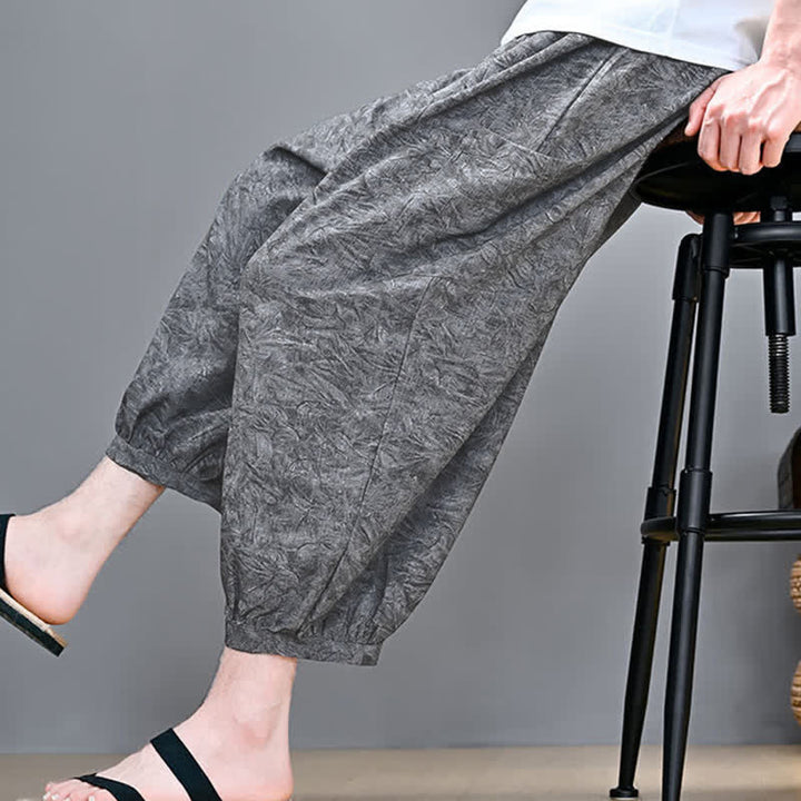 Buddha Stones Spring Summer Casual Boho Drawstring Abstract Capri Pants Men's Harem Pants With Pocket - image 13