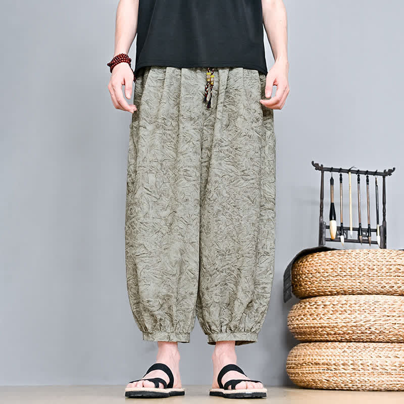 Buddha Stones Spring Summer Casual Boho Drawstring Abstract Capri Pants Men's Harem Pants With Pocket - DarkKhaki - US/UK/AU48, EU58 (5XL) - image 0