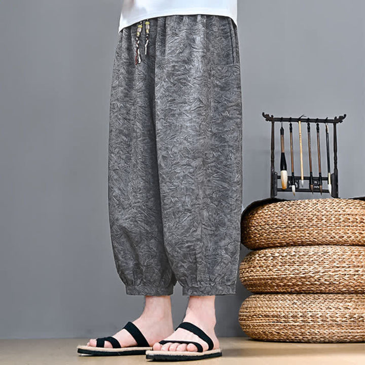 Buddha Stones Spring Summer Casual Boho Drawstring Abstract Capri Pants Men's Harem Pants With Pocket - image 10