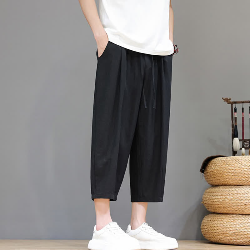 Buddha Stones Spring Summer Casual Drawstring Solid Capri Pants Men's Harem Pants With Pocket - image 27