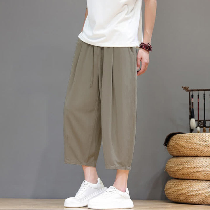 Buddha Stones Spring Summer Casual Drawstring Solid Capri Pants Men's Harem Pants With Pocket - image 22