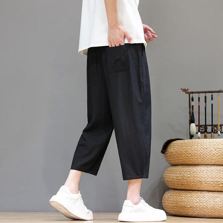 Buddha Stones Spring Summer Casual Drawstring Solid Capri Pants Men's Harem Pants With Pocket - image 31